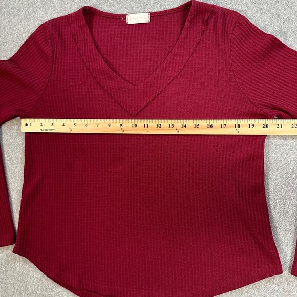 Altar’d State Waffle Knit Shirt Size Medium Burgundy V-Neck Long Sleeve - Picture 2 of 9